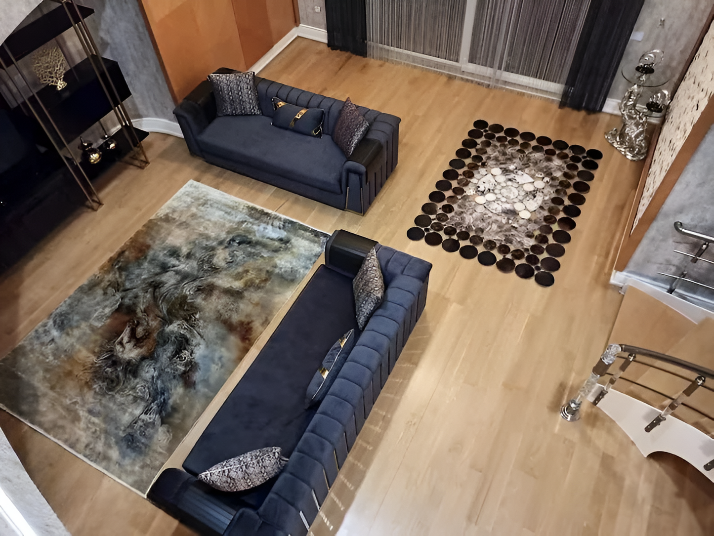 100% Genuine Natural Cowhide Patchwork Rug for Living Room Decor, Modern Living Room Rug