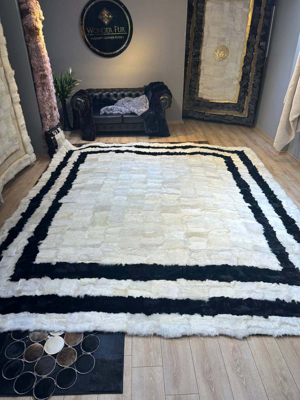 Natural Sheepskin Rug,Modern Handmade Black & White Living Room Accent