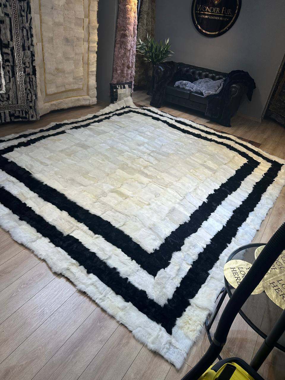 Natural Sheepskin Rug,Modern Handmade Black & White Living Room Accent