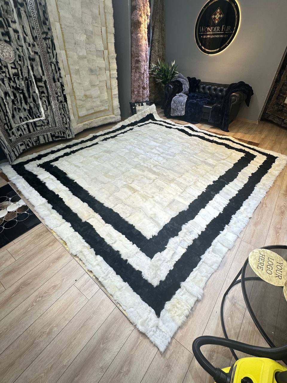 Natural Sheepskin Rug,Modern Handmade Black & White Living Room Accent
