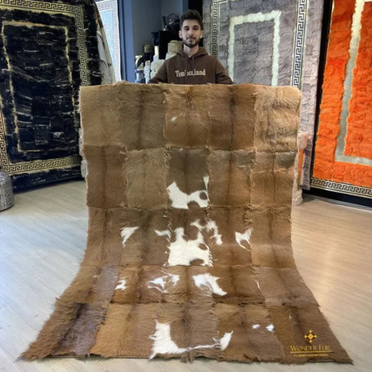 Natural Brown & White Goatskin Area Rug