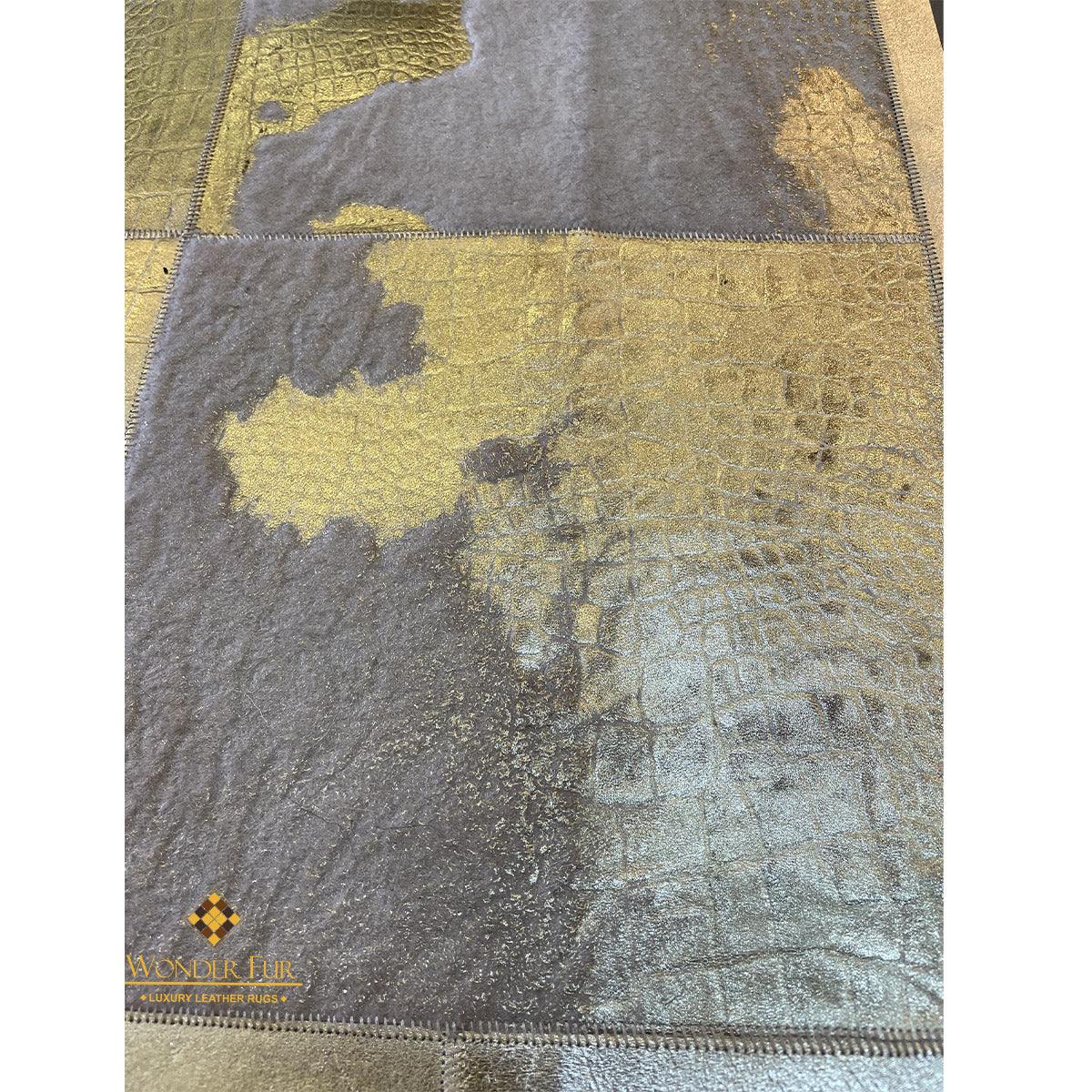 Luxury Sheepskin Rug | Elegant Gold-Bordered Area Rug with Frayed Center