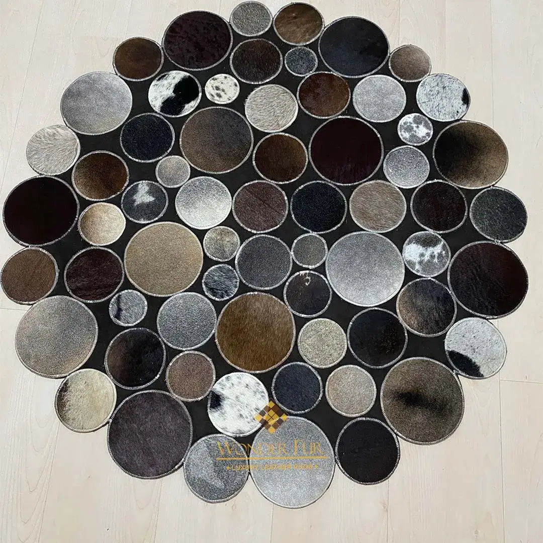 Luxury Multicolor Cowhide Round Rug, Natural Cow Skin Round Carpet for Kitchen, Indoor Carpet