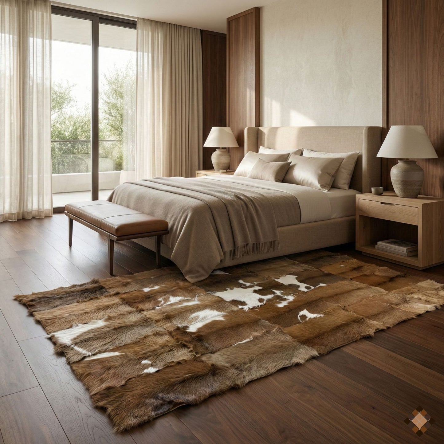 Natural Brown & White Goatskin Area Rug