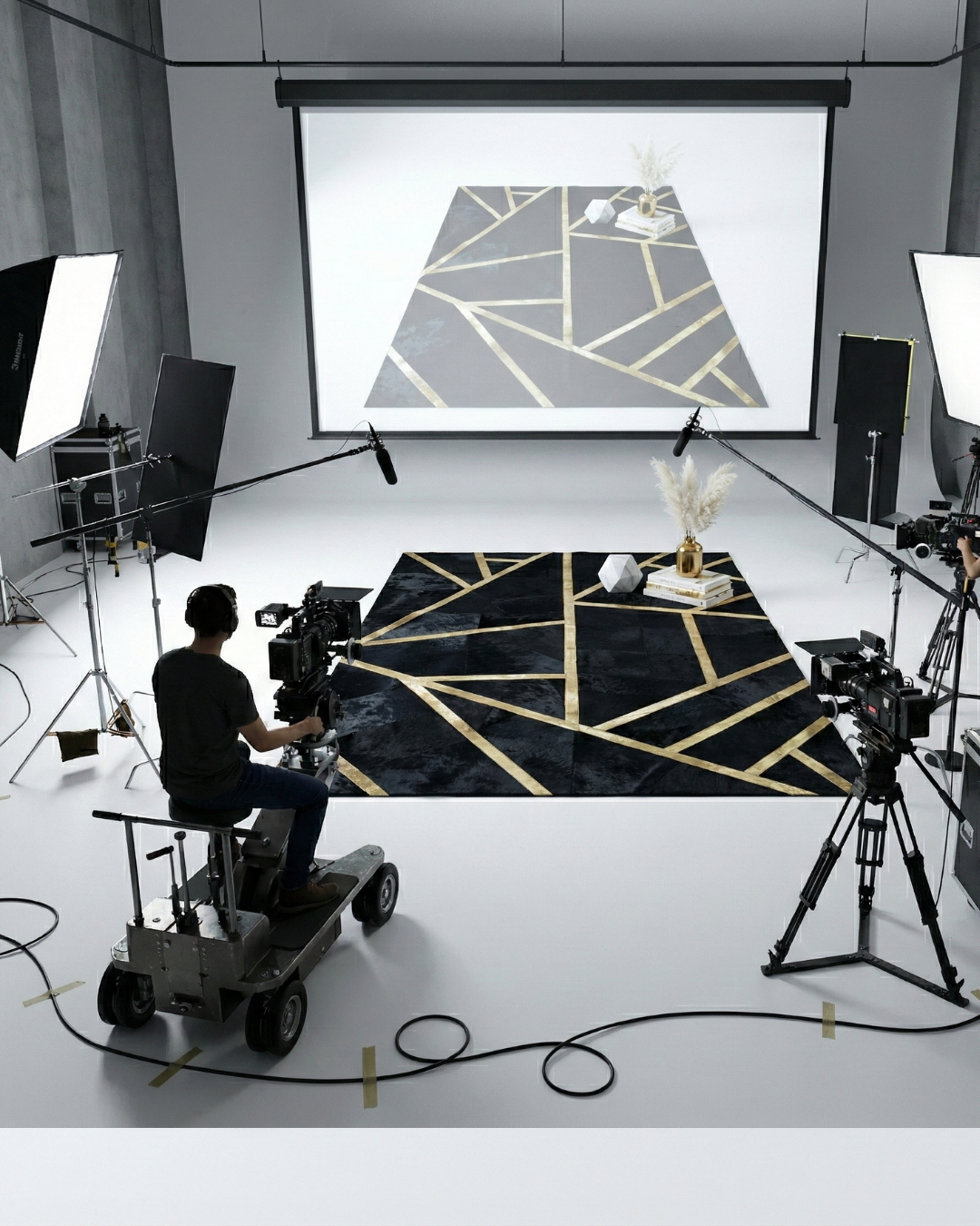 Luxuyr Custom Black and Gold Patchwork Rug - Large 10x12 Cowhide Rug