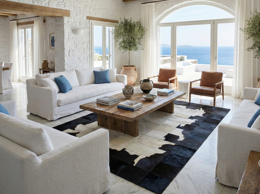 Black and White 100% Genuine Handmade Cow Skin 10x8 Carpet, Natural Cowhide Patchwork 10x8 Rug