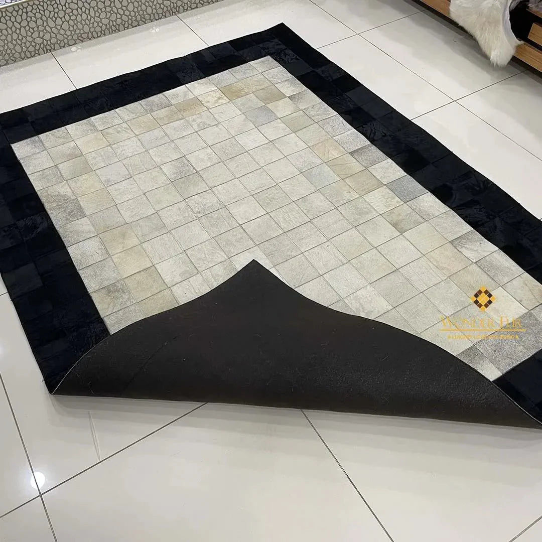 Black and Cream 100% Handmade Natural Cowhide Area 5x7 Rug - Wonder fur rug Rug Wonder Fur Rug Wonder fur rug