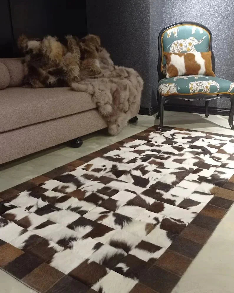 Brown and Cream Natural Cowhide Area Rug, Modern 100% Genuine Rug - Wonder fur rug Rug Wonder Fur Rug Wonder fur rug