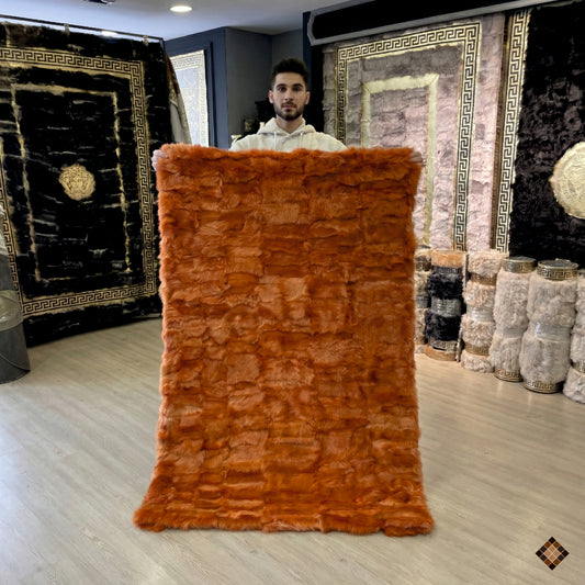Burnt Orange Handmade Sheepskin Area Rug – Bold Modern Statement Piece