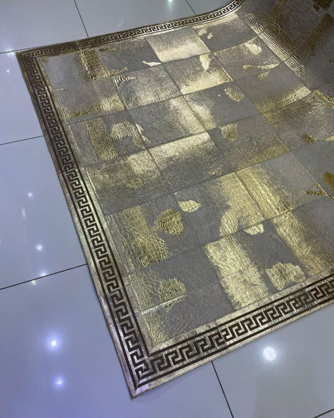 Customized Handmade Real Gold Silver Sheepskin 8x10 Living Room Carpet