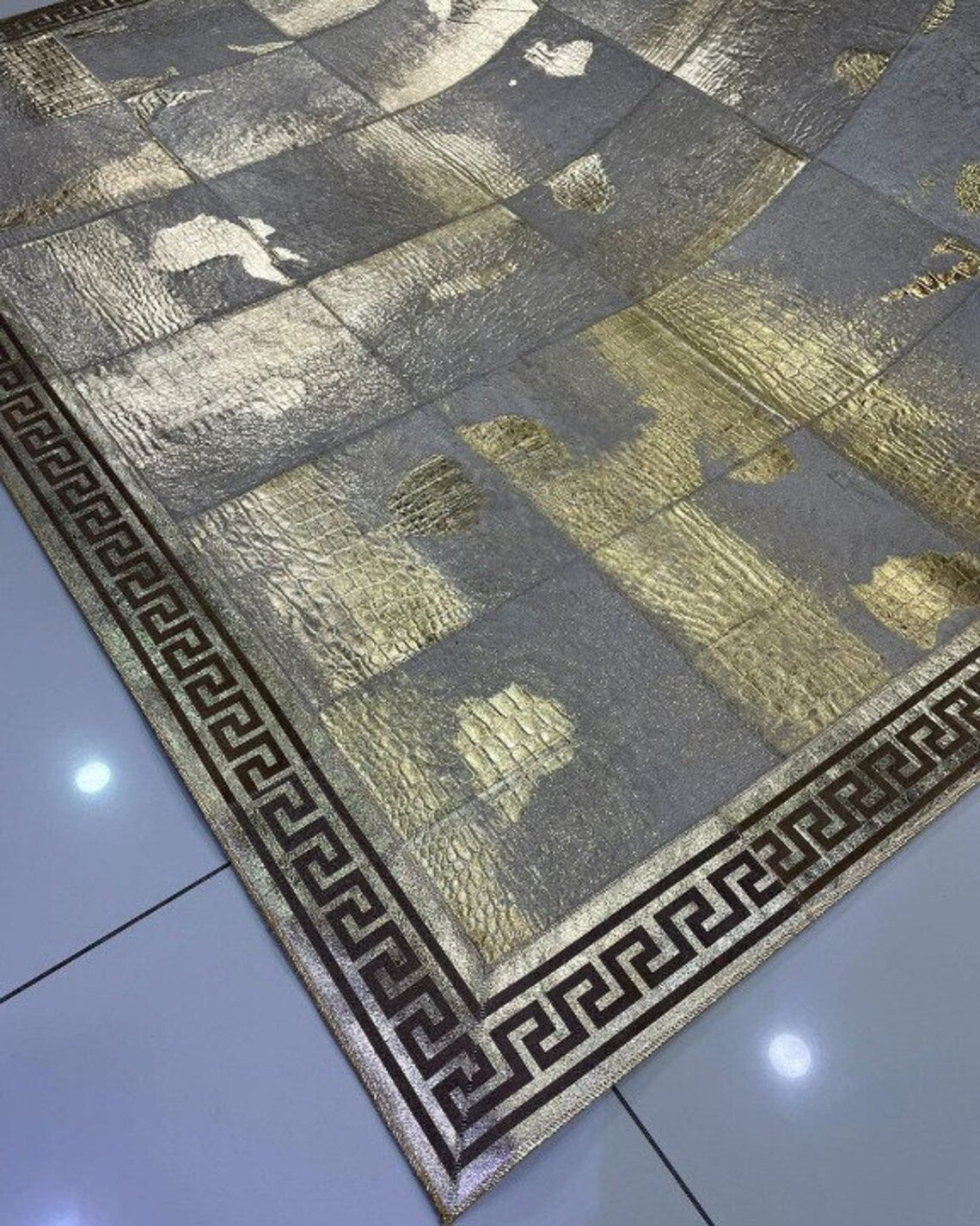 Customized Handmade Real Gold Silver Sheepskin 8x10 Living Room Carpet