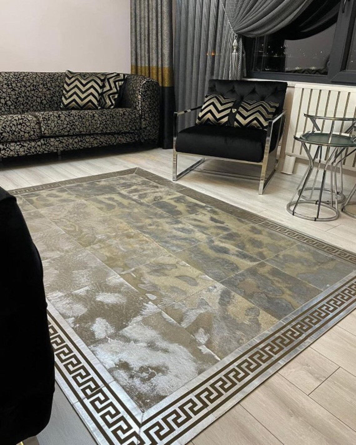 Customized Handmade Real Silver Unique Sheepskin 8x10 Living Room Rug