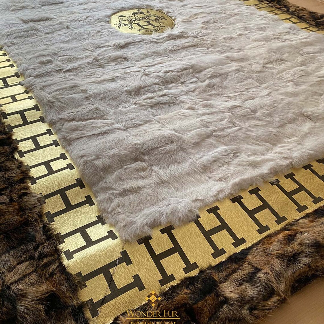 Customized Sheepskin Real White Brown Large 10x12 Area Living Room Rug