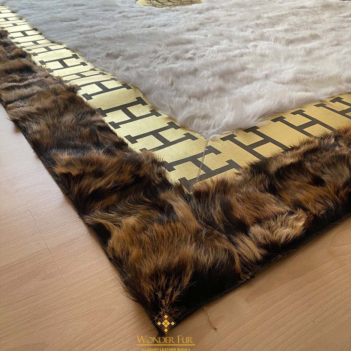 Customized Sheepskin Real White Brown Large 10x12 Area Living Room Rug