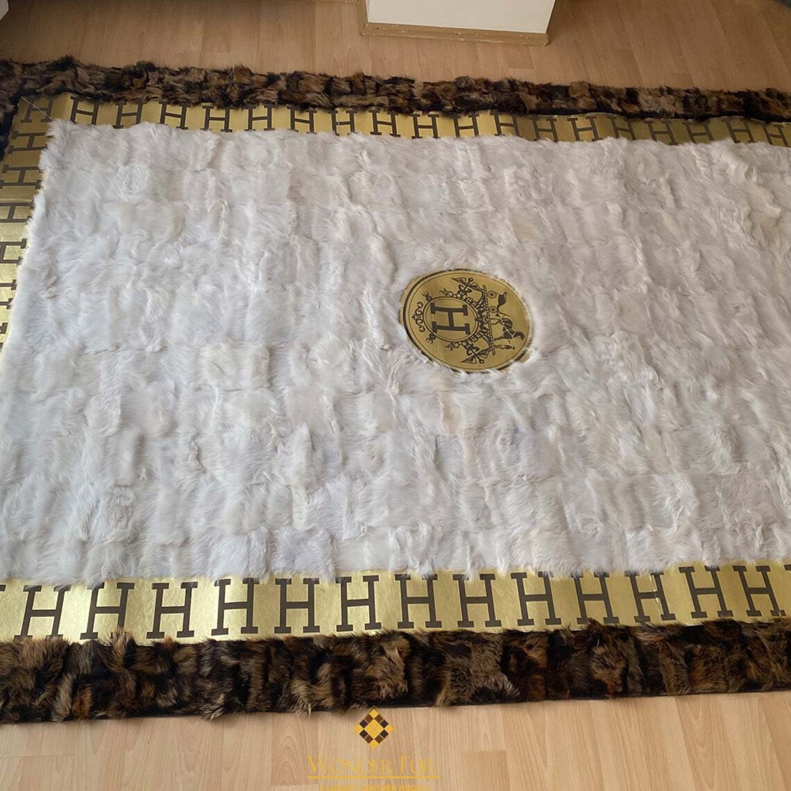 Customized Sheepskin Real White Brown Large 10x12 Area Living Room Rug