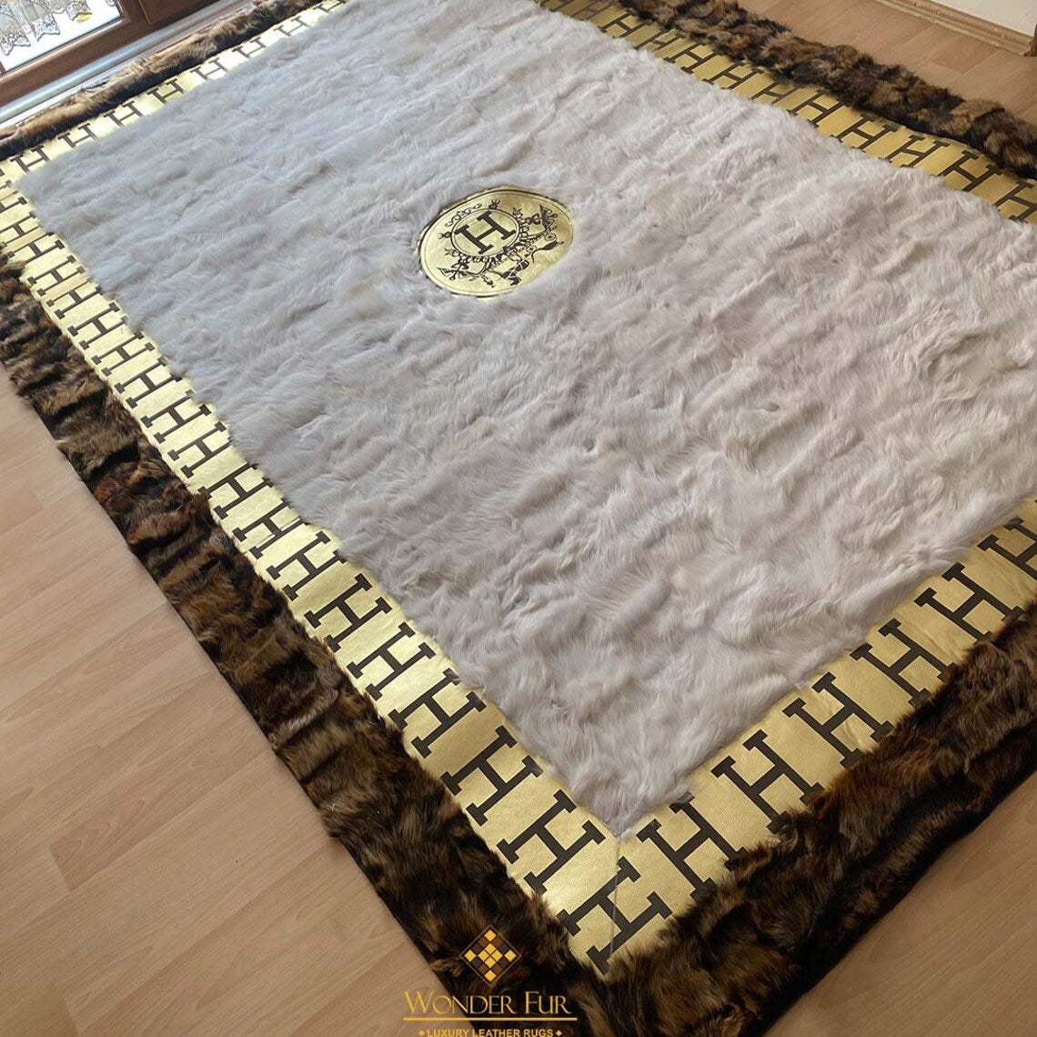 Customized Sheepskin Real White Brown Large 10x12 Area Living Room Rug