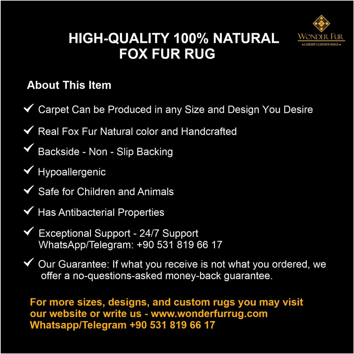 Decorative Soft White Black And Gold Real Fox Fur 6x8 Living Room Rug