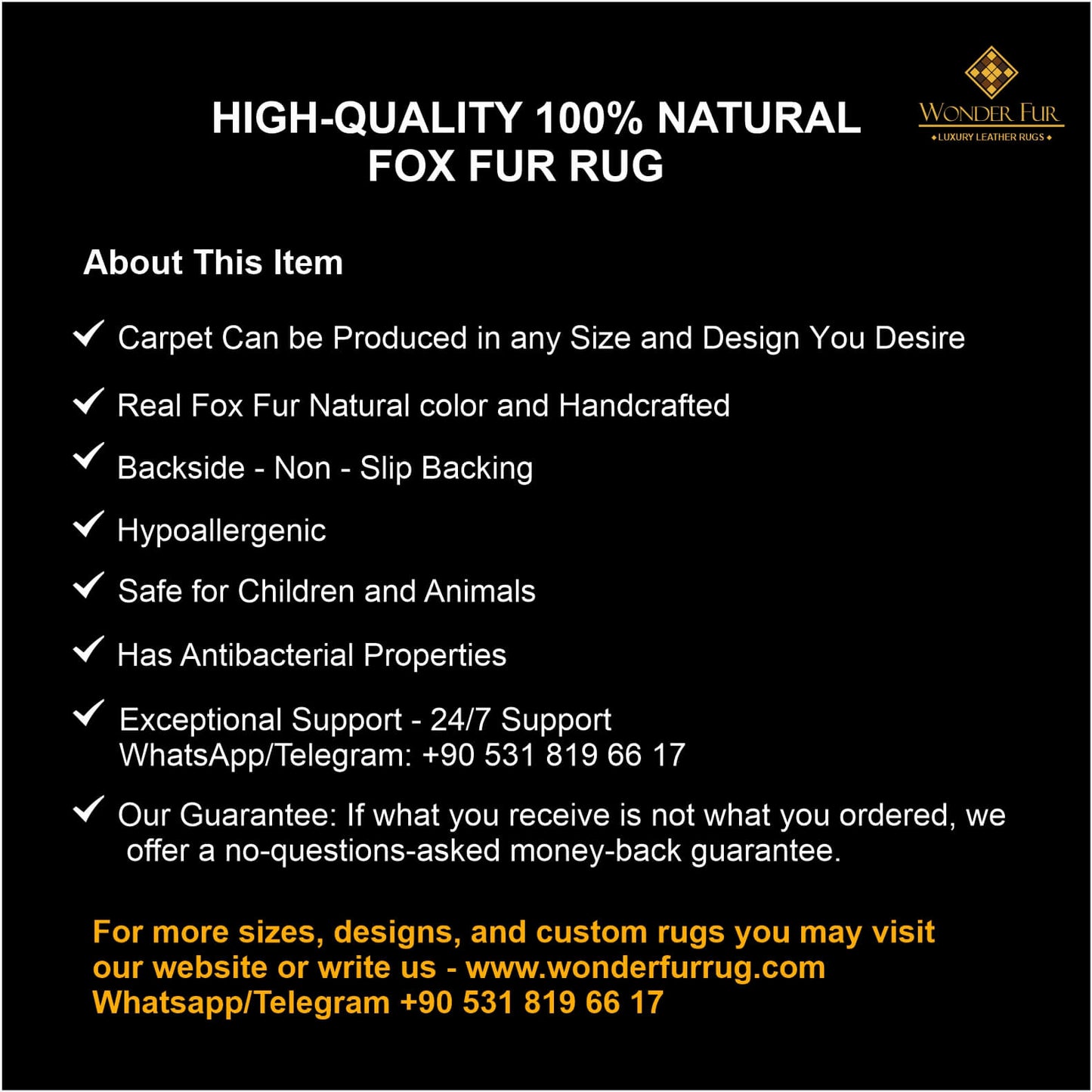 100 % Genuine Brown Mix Color Fox Fur Area Rug, Soft Fluffy Area Rug