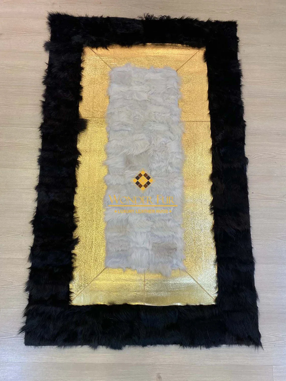 Genuine Unique Black Gold White Sheepskin 3x5 Area Living Room Carpet