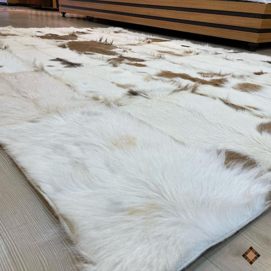 Handcrafted Natural Goatskin Area Rug with Organic Pattern