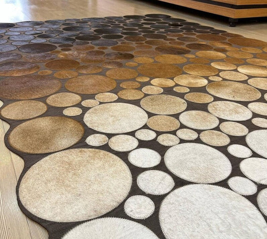 Handmade 100% Genuine Cowhide Patchwork Rug, Natural Leather Tricolor Area Rug