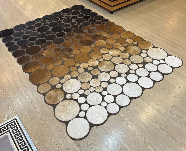 Handmade 100% Genuine Cowhide Patchwork Rug, Natural Cow Leather Tricolor Area Rug