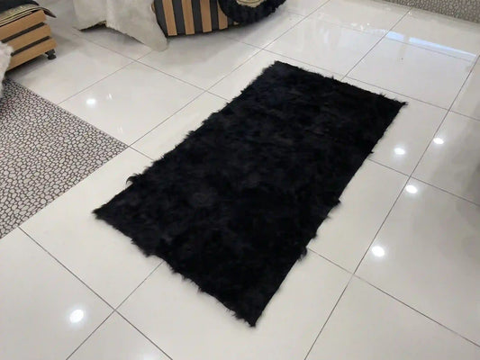Patchwork Fluffy Wool Black Natural Sheepskin Handmade Soft 6x8 Carpet