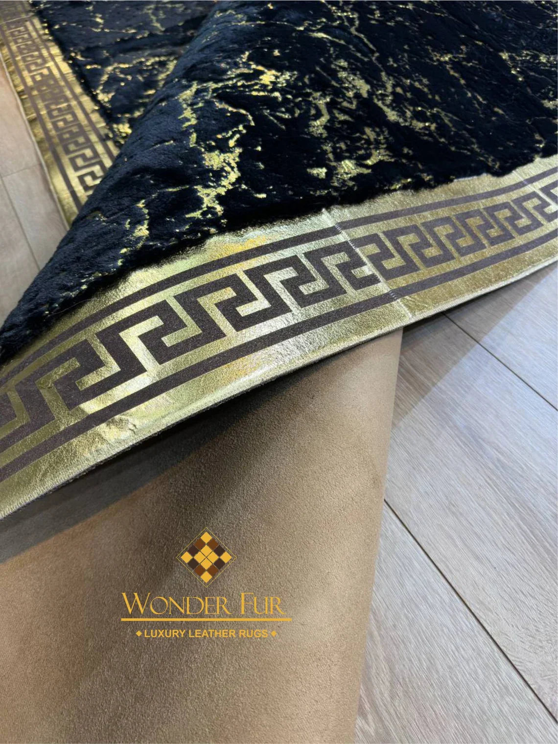 Handmade Elegant Black And Gold Faux Fur Large 10x12 Living Room Rug