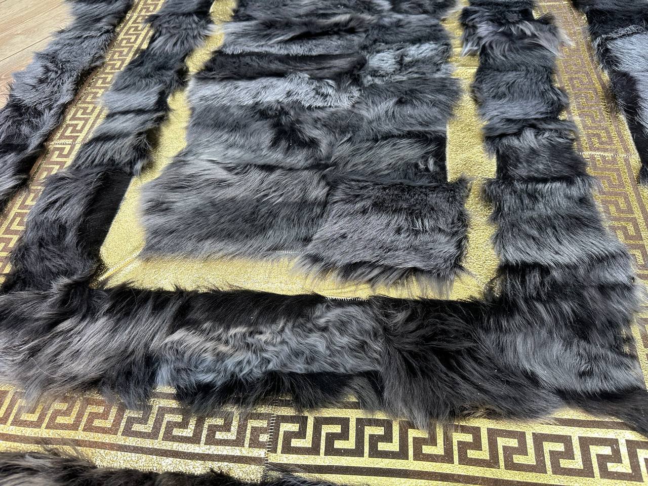 Handmade Natural Black Sheepskin Decor Office Rug,Leather Non Slip Rug