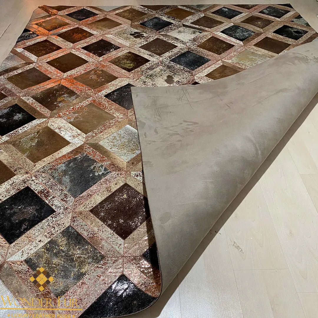 Handmade Natural Leather Cowhide Patchwork Area Rug for Décor Non Slip Handmade Carpet