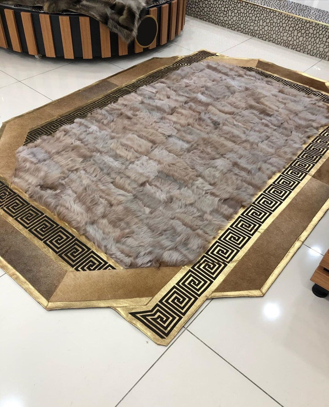 Handmade Patchwork Gray Brown Large Living Room Rug , Soft Fluffy Rug