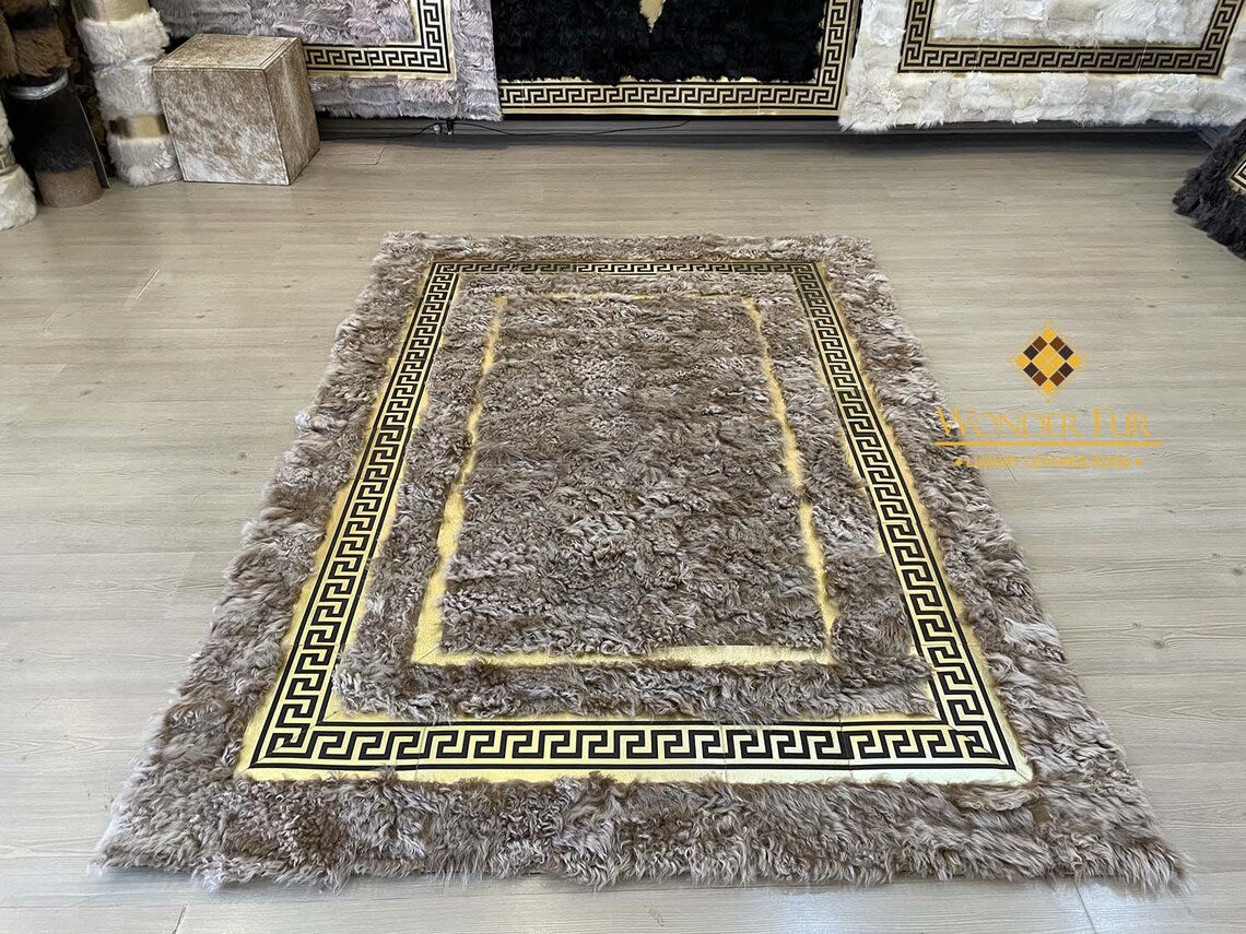 Handmade Real Brown Gold 8x10 Large Living Room Rug ,Non Slip Area Rug
