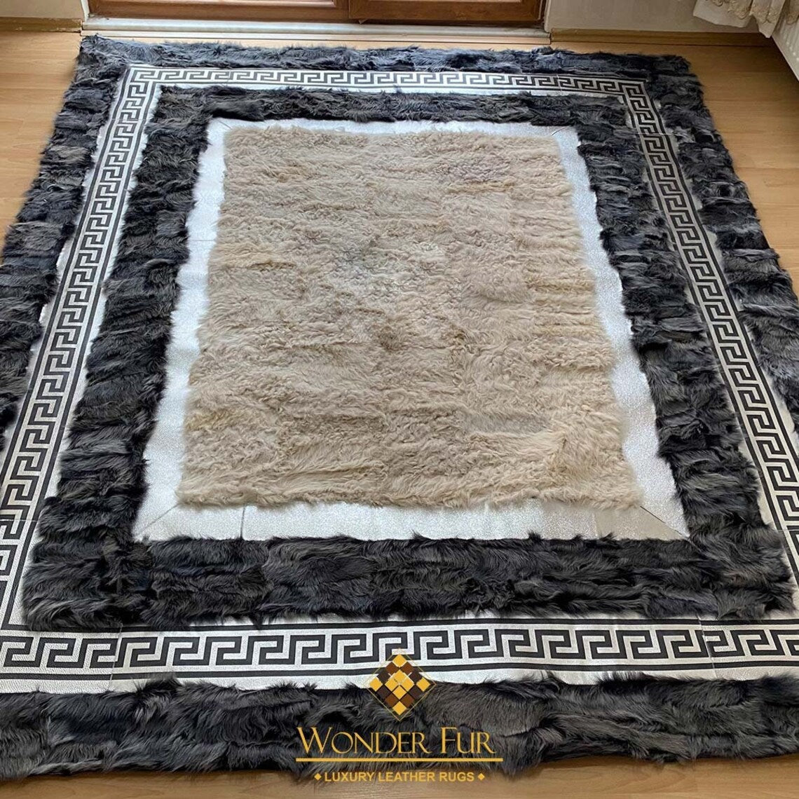 Handmade Real Gray Beige Sheepskin 6x8 Area Living Room Rug , Soft Rug