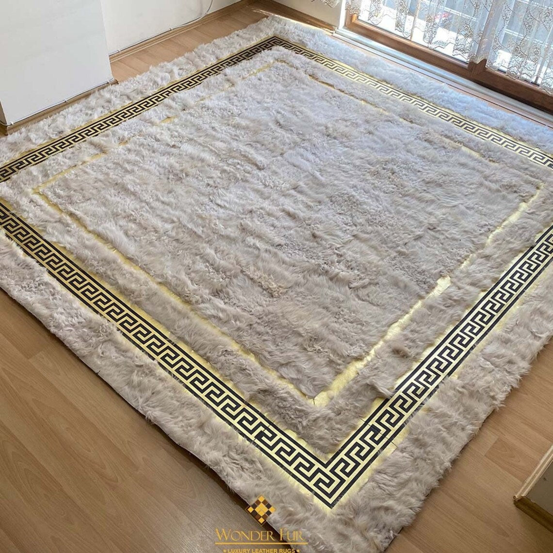 Handmade Real White Gold 8x10 Area Bedroom Rug , Modern Non Slip Rug