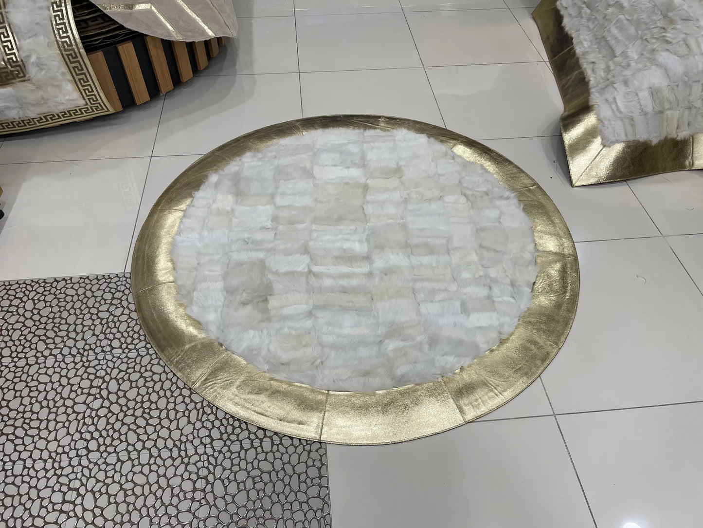 Genuine Sheepskin White Gold Soft Fluffy Handmade Bedroom Decor Carpet