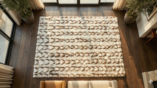 Luxury Handmade Ivory & Beige Fox Fur Area Rug