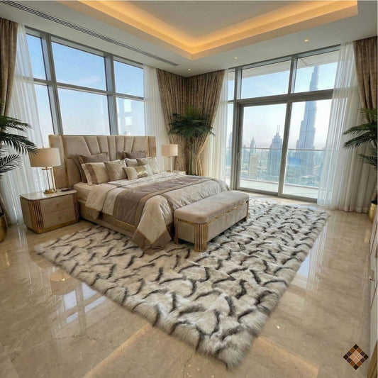 Luxury Handmade Ivory & Beige Fox Fur Area Rug