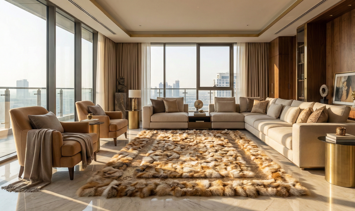 Handmade Luxury Brown 100% Natural Fox Fur Area Rug