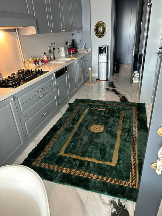 Handmade Green Rex Rabbit Fur Rug, Natural Rabbit Area Rug, Fluffy Rabbit Shaggy Carpet