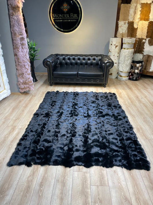 Luxury Handmade Black Fox Fur Area Rug
