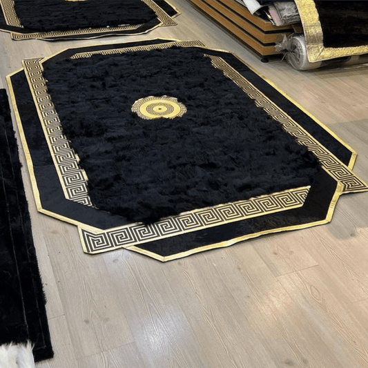 Handmade Natural Black And Gold Sheepskin Large Living Room Soft Rug