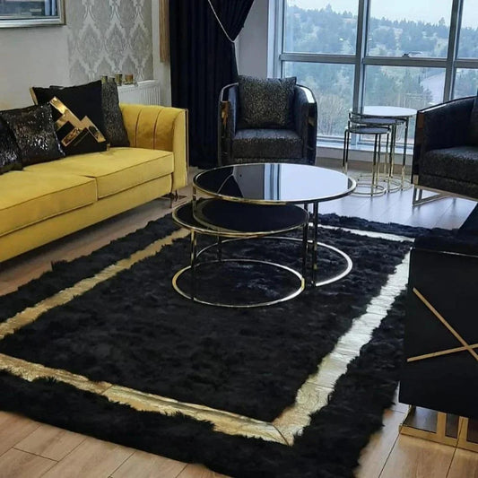 Large Sheepskin Rug - Handmade Black & Gold Natural Living Room Rug
