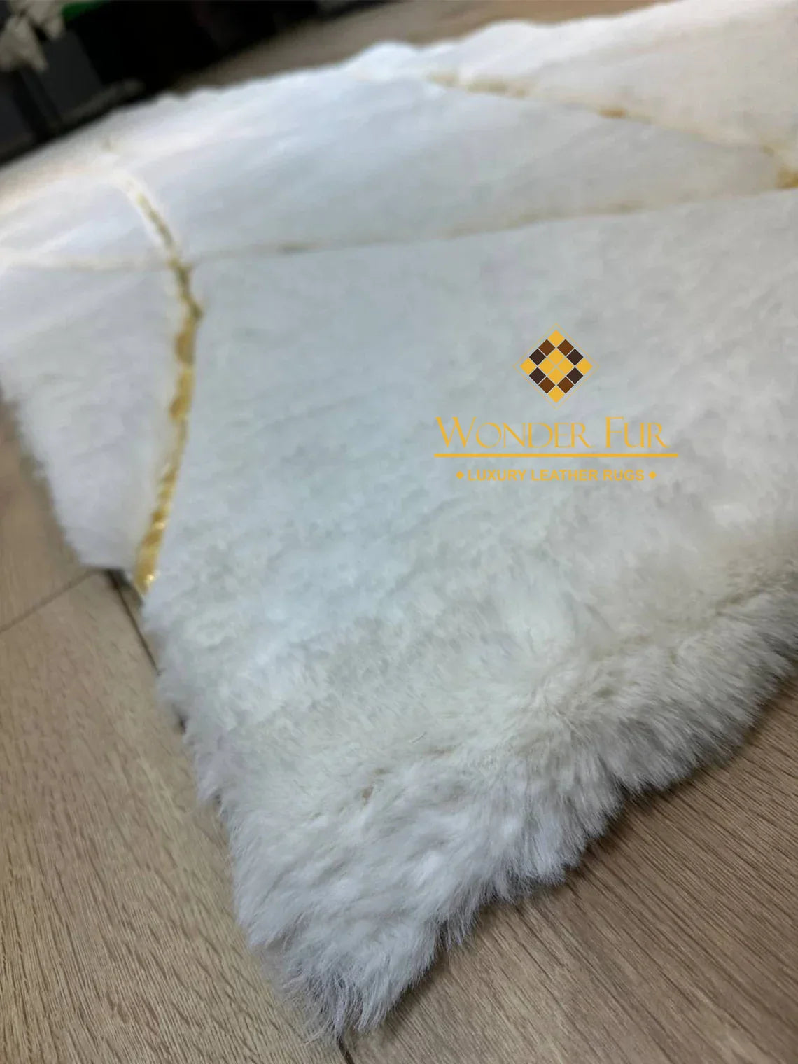 Luxury Handmade Elegant Soft White Gold Faux Fur Runner Non Slip Rug