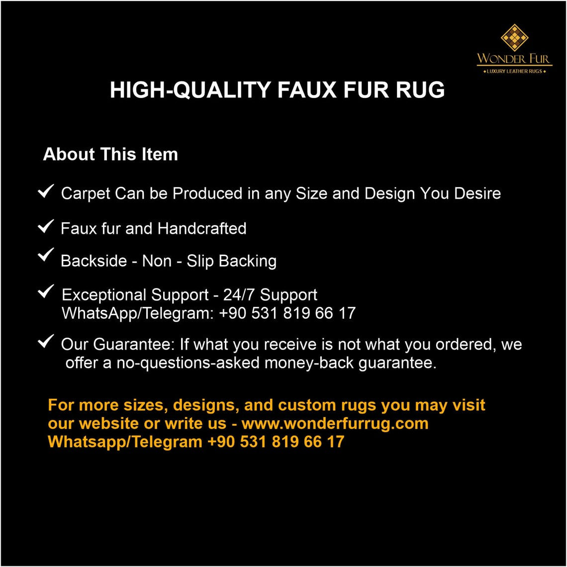 Luxury Handmade Elegant Soft White Gold Faux Fur Runner Non Slip Rug