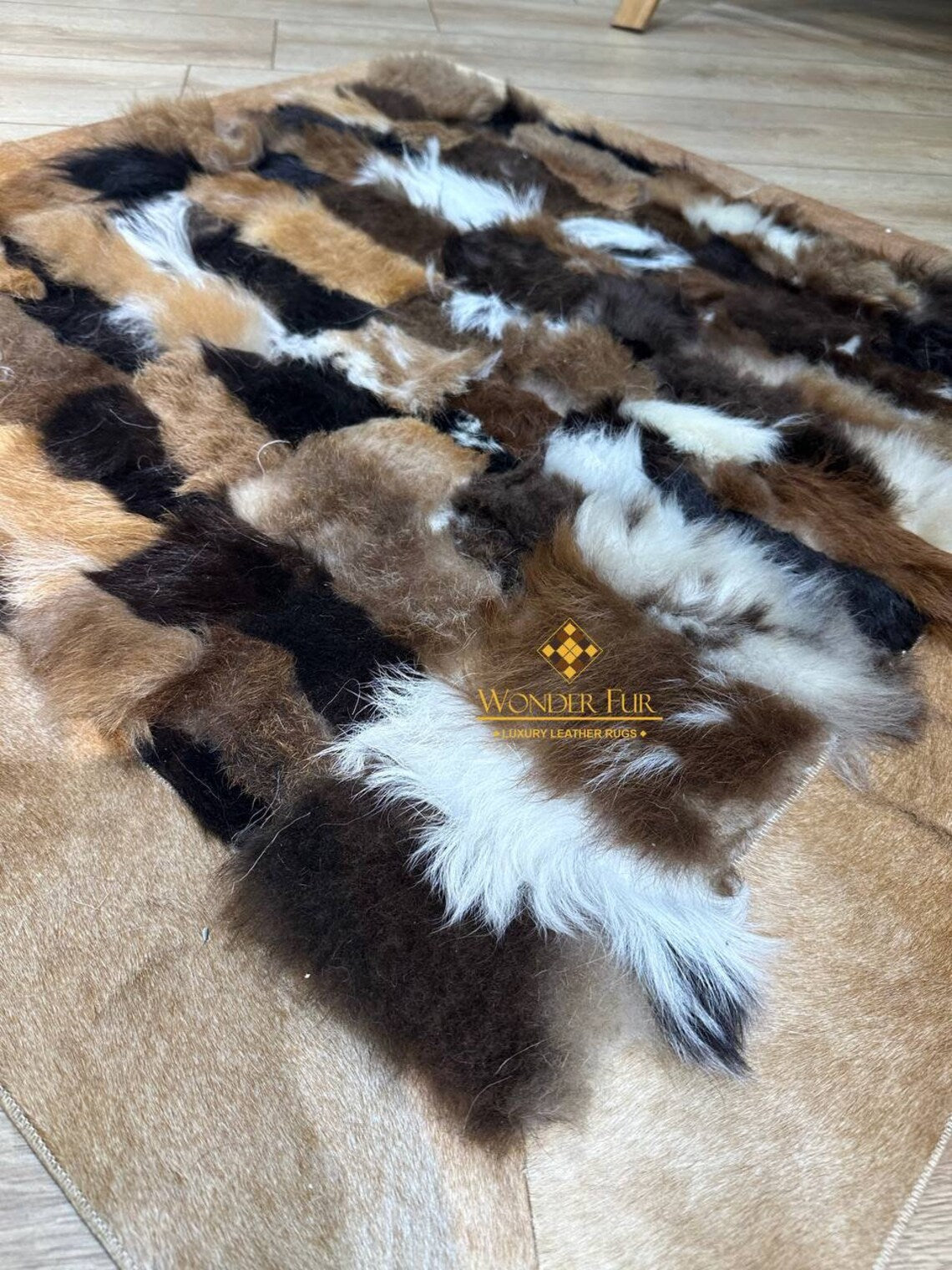 Luxury Mix Colour Sheepskin Brown Fur Wool Living Room Rug, Shaggy Rug