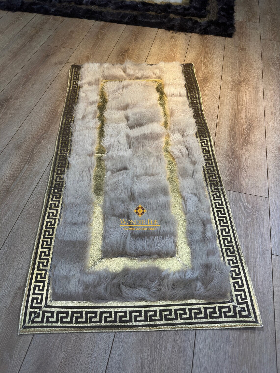 Luxury Shaggy White Gold Unique Sheepskin Runner Rug , Non Slip Carpet