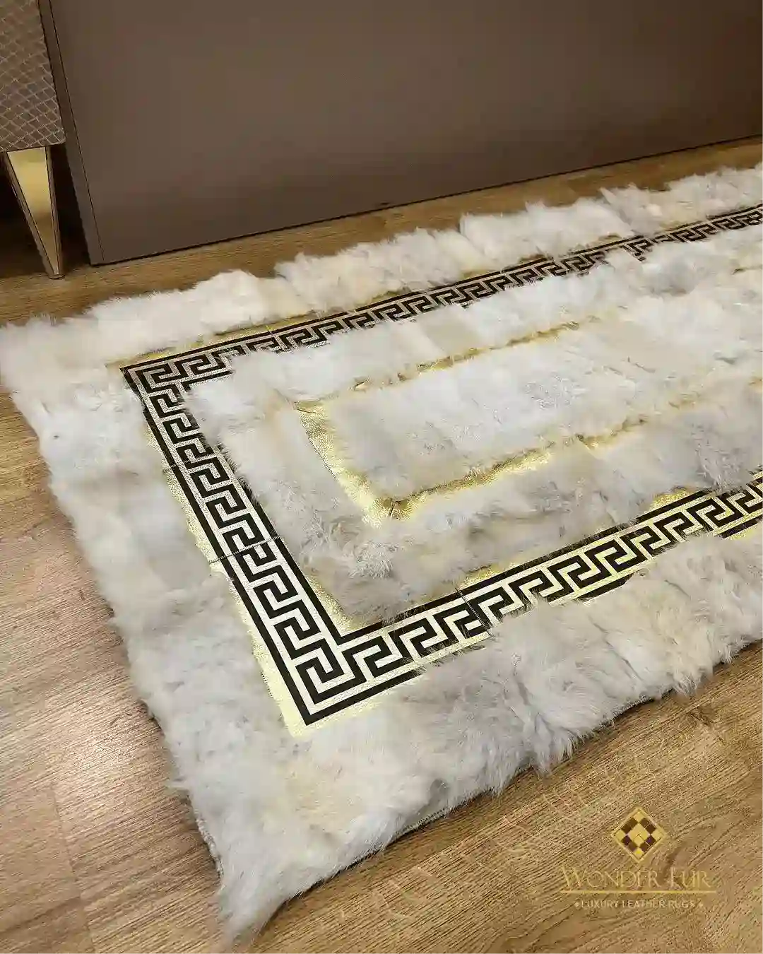 Handmade White Gold Sheepskin Rug | Elegant Bedroom Interior Decor