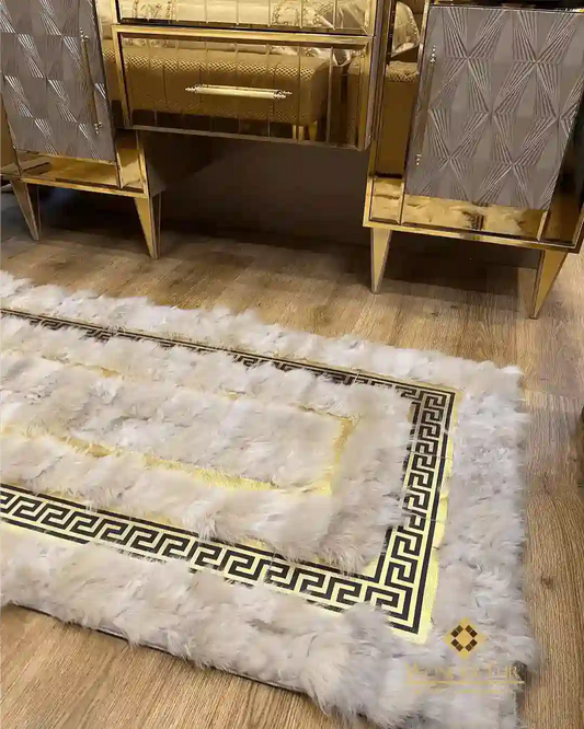 Handmade White Gold Sheepskin Rug | Elegant Bedroom Interior Decor