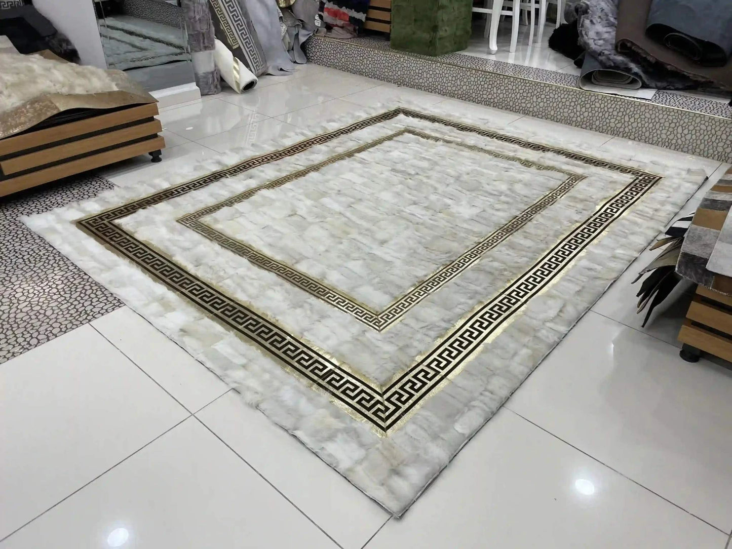 Luxury Handmade White Gold Sheepskin Rug for Elegant Living Rooms
