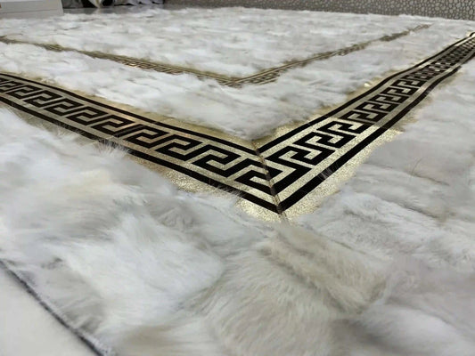 Luxury Handmade White Gold Sheepskin Rug for Elegant Living Rooms